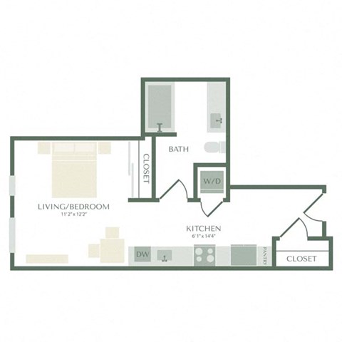 Floor plan for studio, 1 bath, 363 sqft
